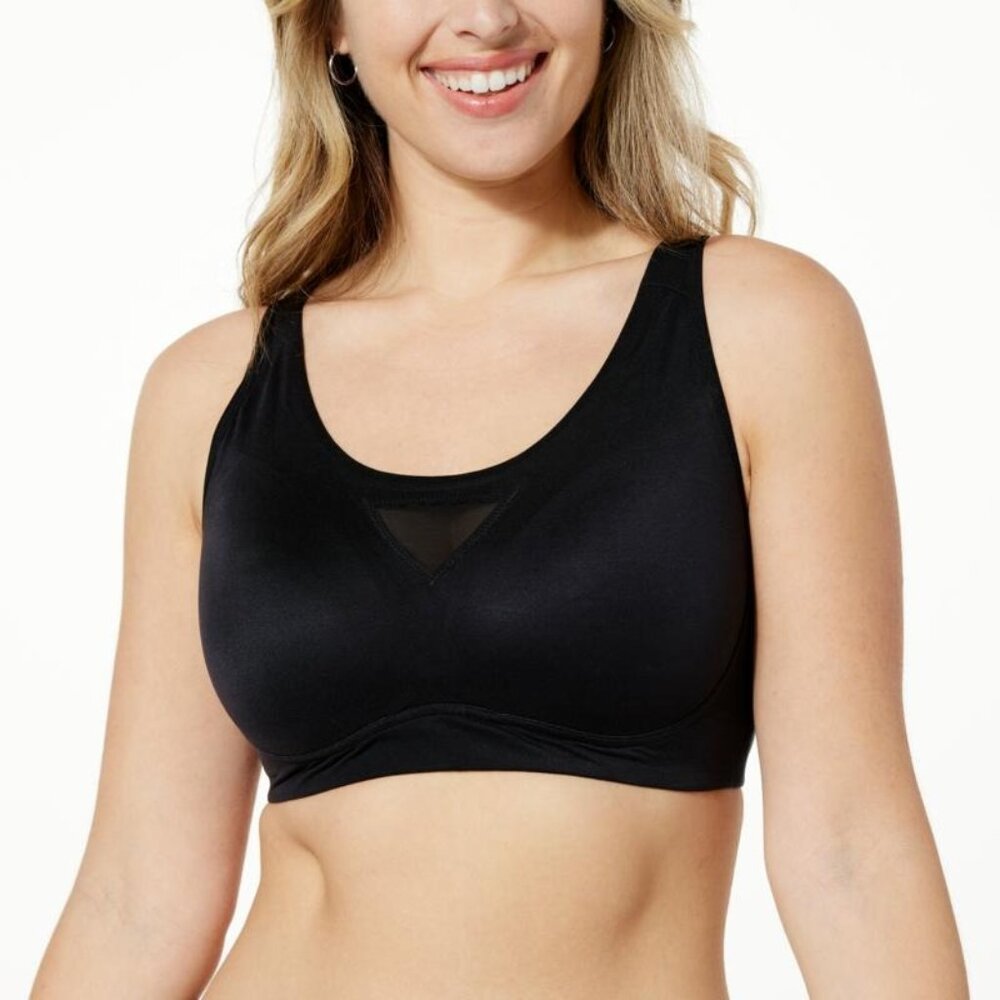 Rhonda Shear Brushed Leisure Molded Cup Bra w/ Mesh Detail Size XL Black 553.11